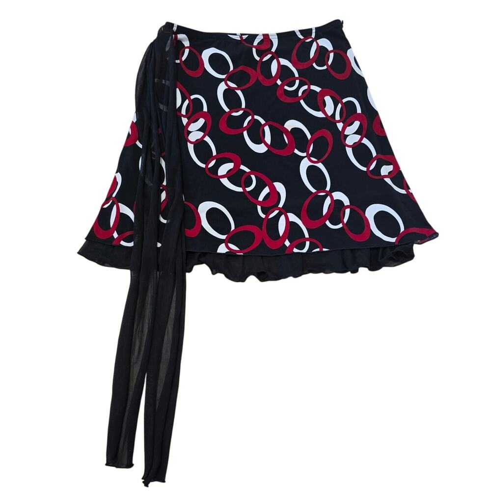 Vintage Wrap Midi Skirt Chain Print Ruffle Hem Tie Waist M